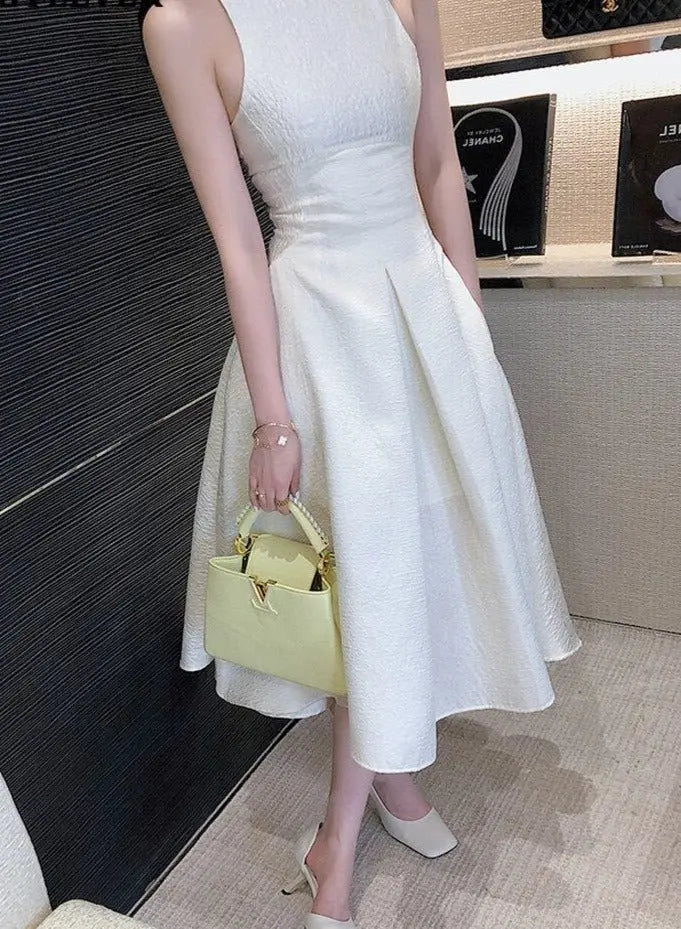 O-neck Sleeveless Party Dress Women Slim Waist Solid Female A-line Dress - Blade & Thread