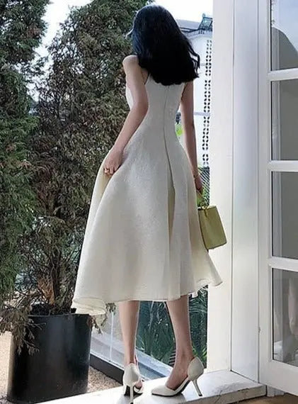 O-neck Sleeveless Party Dress Women Slim Waist Solid Female A-line Dress - Blade & Thread