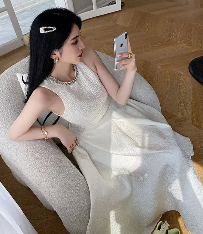 O-neck Sleeveless Party Dress Women Slim Waist Solid Female A-line Dress - Blade & Thread