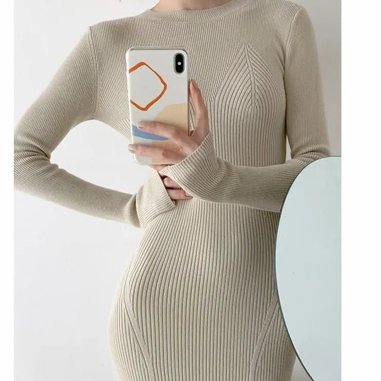 O-neck Slim Sweaters Bodycon Dress Autumn Winter Knitted Vestidos - Blade & Thread