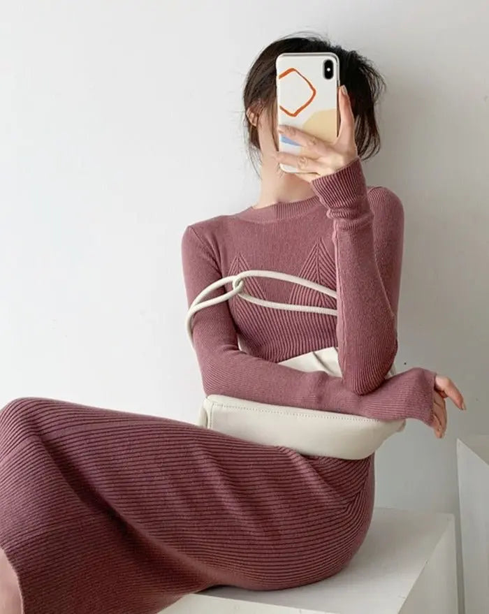 O-neck Slim Sweaters Bodycon Dress Autumn Winter Knitted Vestidos - Blade & Thread
