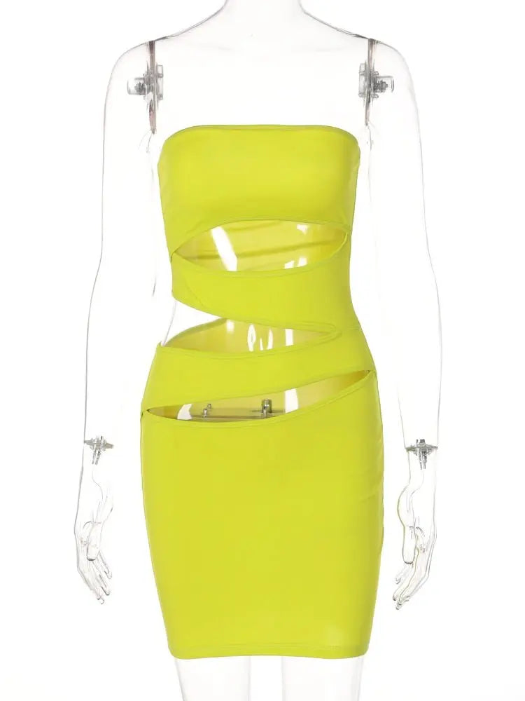Off Shoulder Strapless Solid Hollow Out Mini Prom Dress Sexy Skinny - Blade & Thread