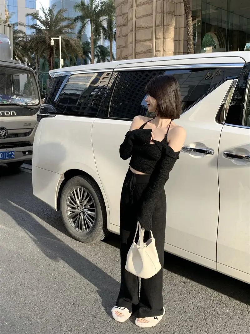 Off Shoulder Tops Women Skinny Slash Neck Halterneck Knitted Shirts y2k Summer 2022 - Blade & Thread