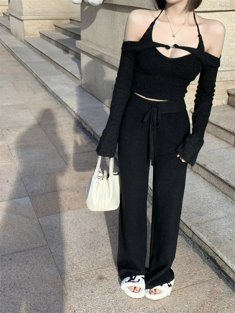 Off Shoulder Tops Women Skinny Slash Neck Halterneck Knitted Shirts y2k Summer 2022 - Blade & Thread