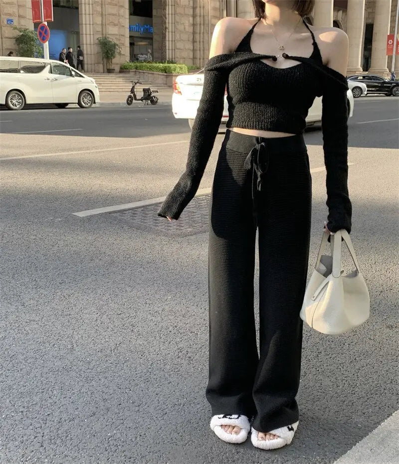 Off Shoulder Tops Women Skinny Slash Neck Halterneck Knitted Shirts y2k Summer 2022 - Blade & Thread