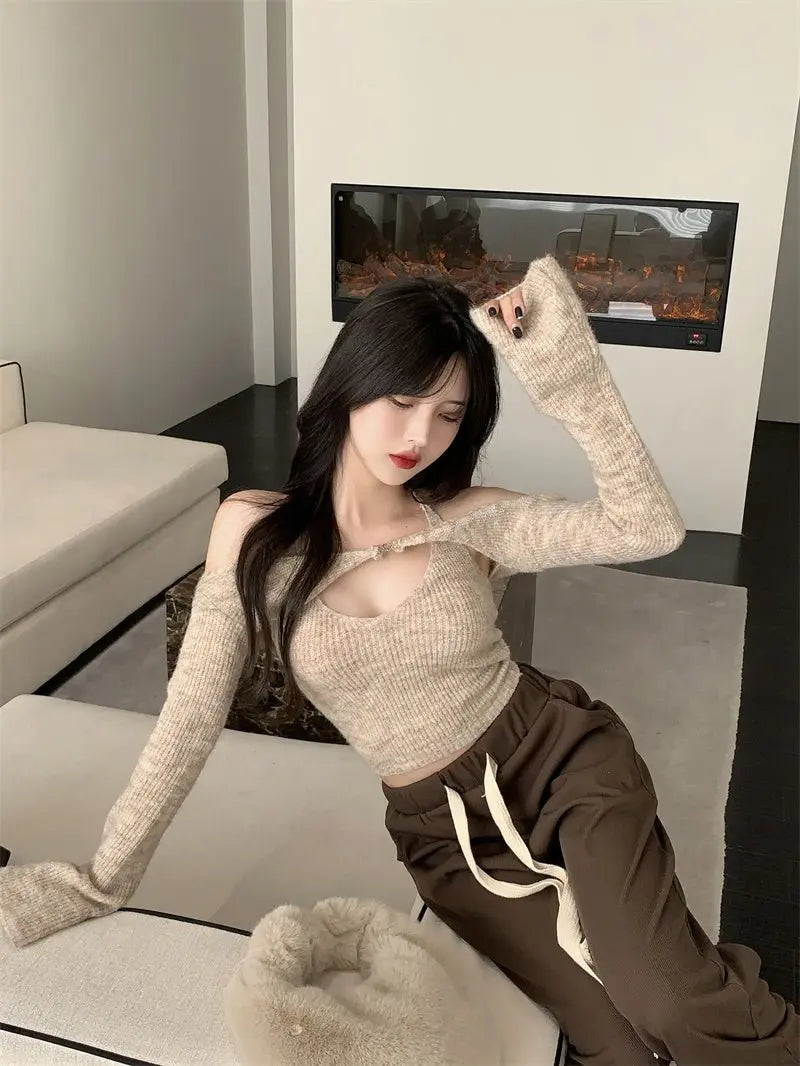 Off Shoulder Tops Women Skinny Slash Neck Halterneck Knitted Shirts y2k Summer 2022 - Blade & Thread