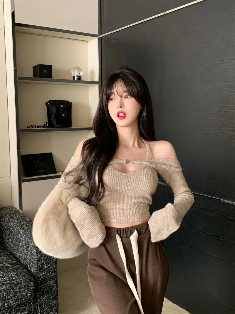 Off Shoulder Tops Women Skinny Slash Neck Halterneck Knitted Shirts y2k Summer 2022 - Blade & Thread