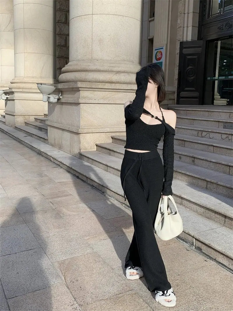 Off Shoulder Tops Women Skinny Slash Neck Halterneck Knitted Shirts y2k Summer 2022 - Blade & Thread