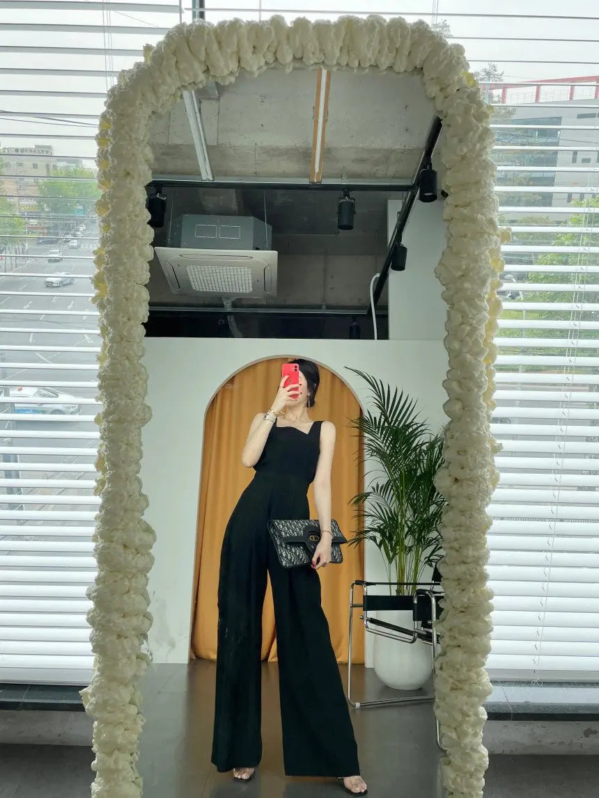 Office Ladies 2-Piece Women Square Neck Loose Vest Top + High Waist Pleated Wide Leg Pants - Blade & Thread