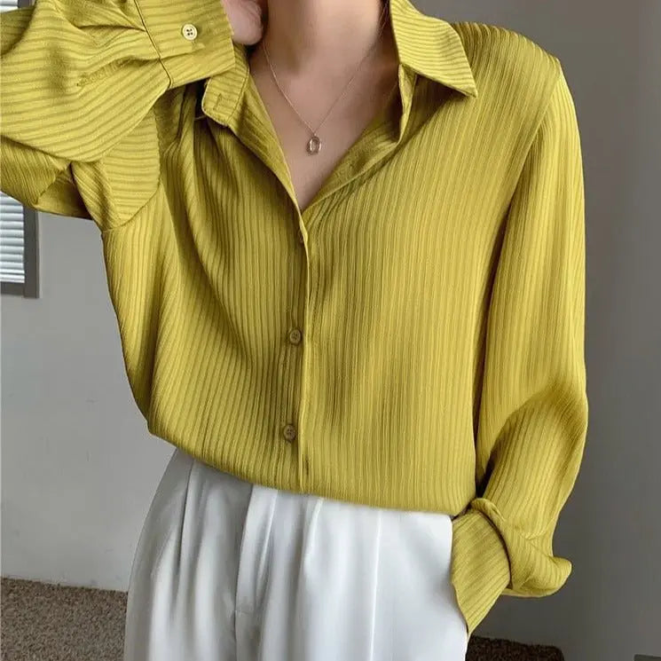 Office Ladies Striped Women Blouses Tops Full Sleeve Loose Shirts - Blade & Thread