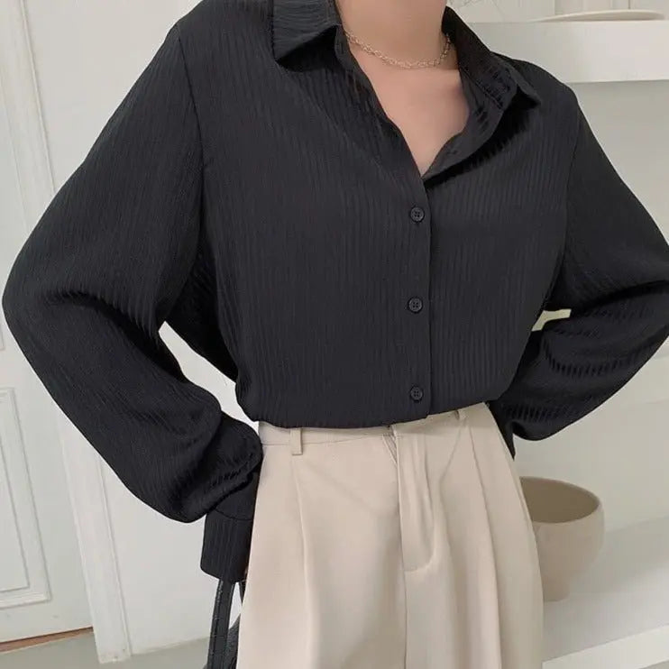 Office Ladies Striped Women Blouses Tops Full Sleeve Loose Shirts - Blade & Thread