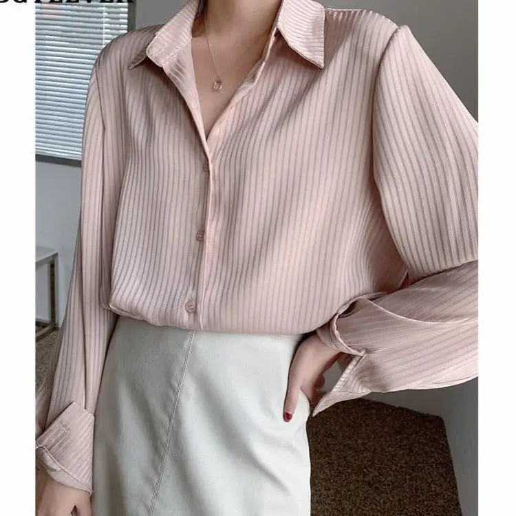 Office Ladies Striped Women Blouses Tops Full Sleeve Loose Shirts - Blade & Thread