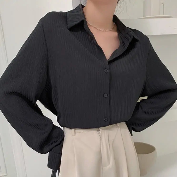 Office Ladies Striped Women Blouses Tops Full Sleeve Loose Shirts - Blade & Thread