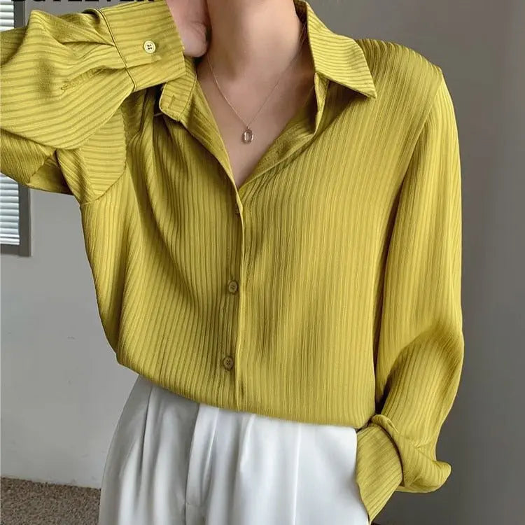 Office Ladies Striped Women Blouses Tops Full Sleeve Loose Shirts - Blade & Thread