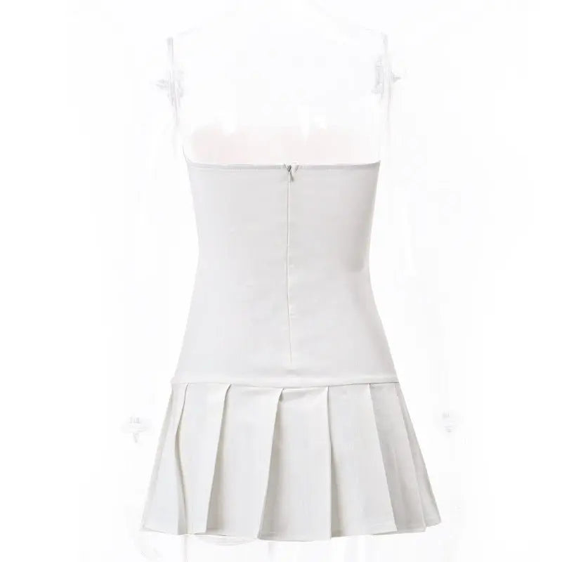 one-neck sweet strapless backless zipper contrasting color pleated dress - Blade & Thread