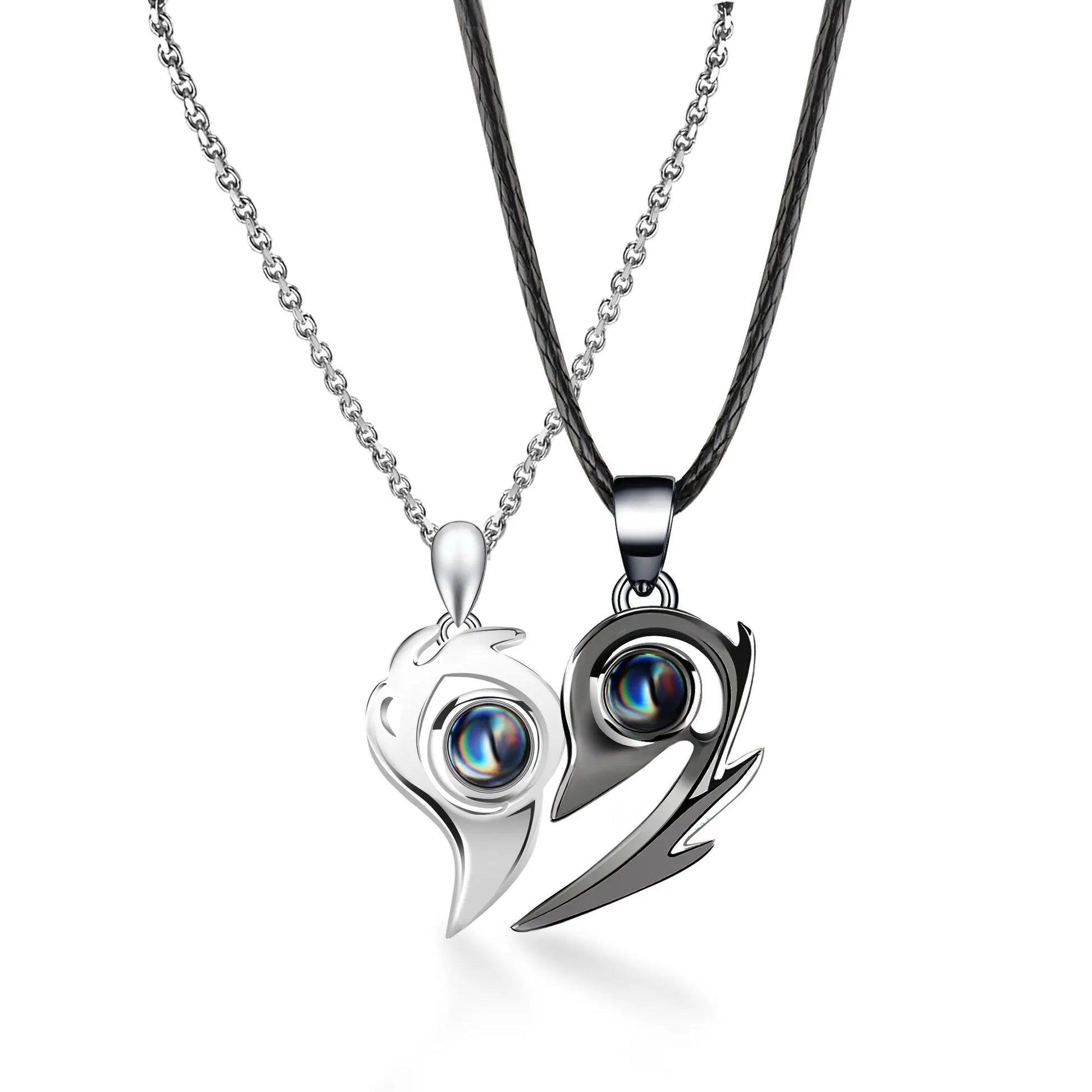 One Pair Magnetic Flame Heart Shaped Custom 100 languages Name Projection Couples Necklaces - Blade & Thread