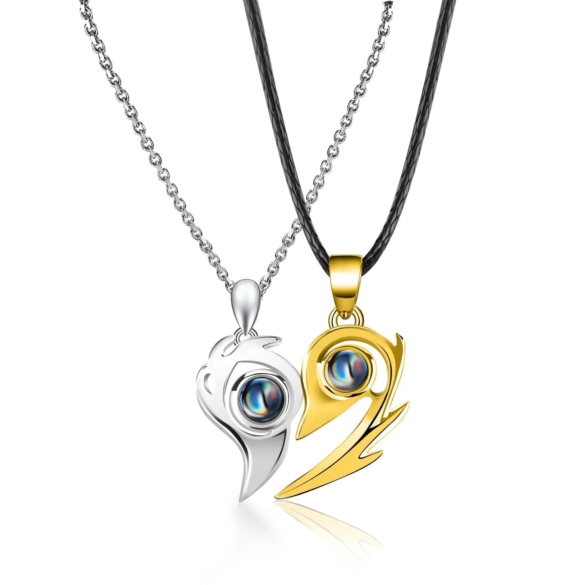 One Pair Magnetic Flame Heart Shaped Custom 100 languages Name Projection Couples Necklaces - Blade & Thread