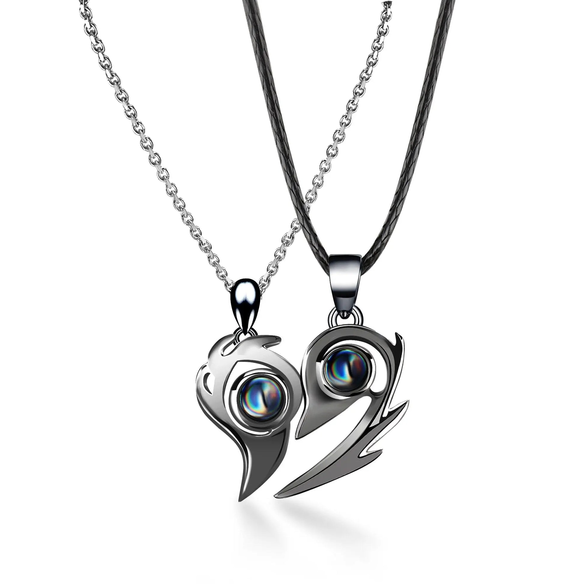 One Pair Magnetic Flame Heart Shaped Custom 100 languages Name Projection Couples Necklaces - Blade & Thread