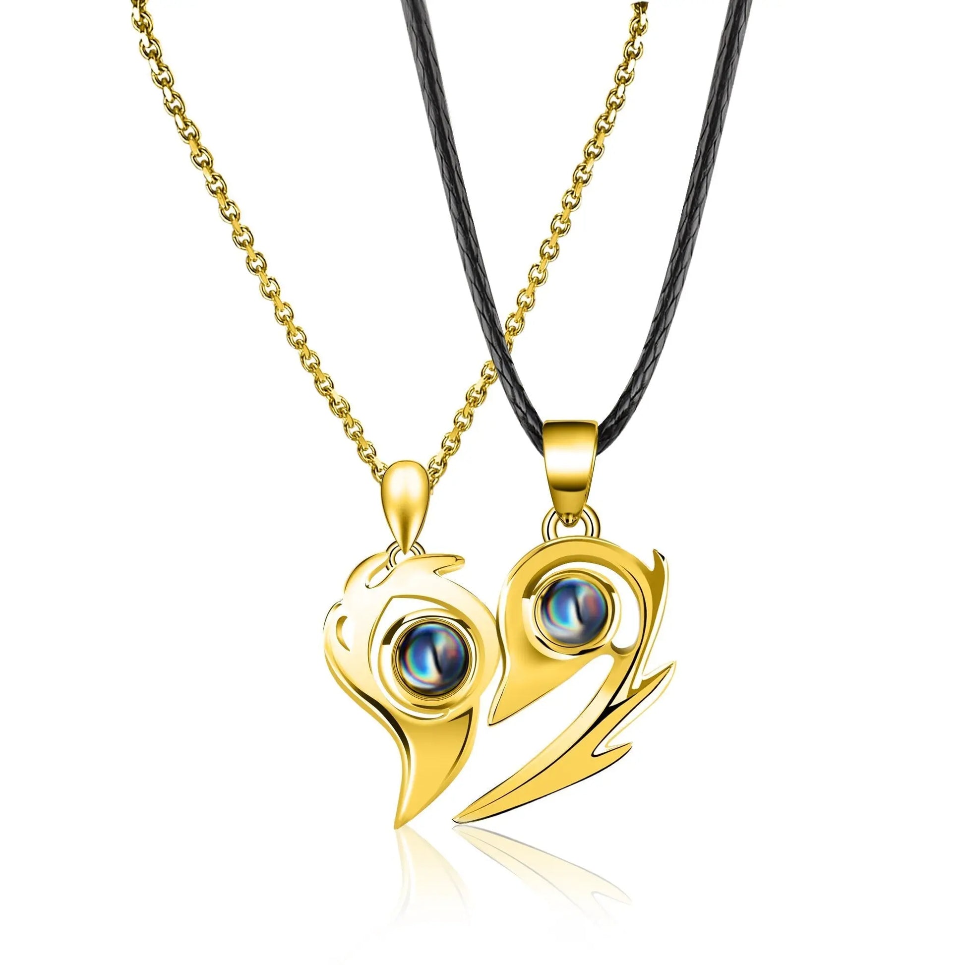 One Pair Magnetic Flame Heart Shaped Custom 100 languages Name Projection Couples Necklaces - Blade & Thread