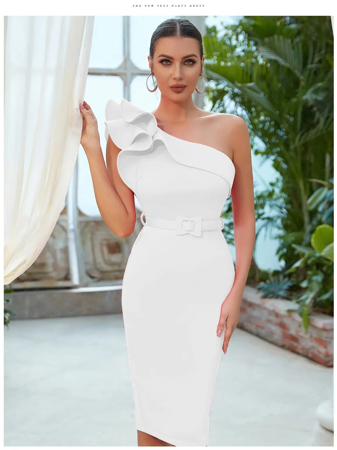 One Shoulder Ruffle Sexy Celebrity Evening Midi Elegant Dresses Vestidos - Blade & Thread