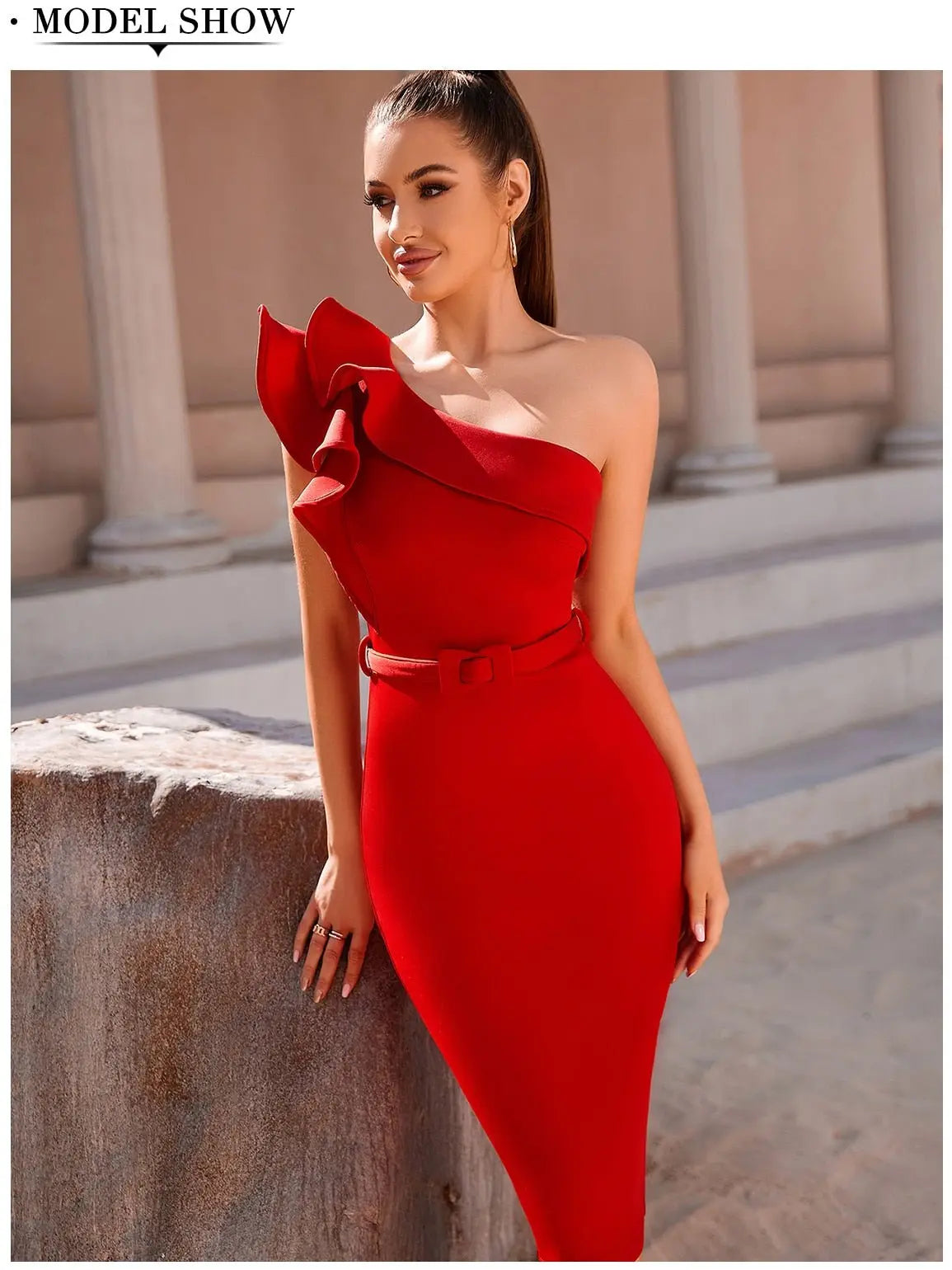 One Shoulder Ruffle Sexy Celebrity Evening Midi Elegant Dresses Vestidos - Blade & Thread