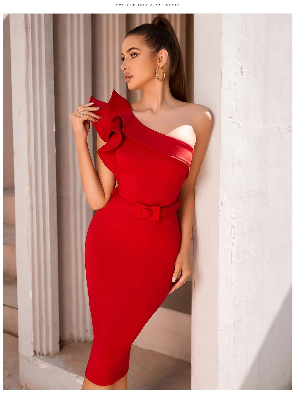 One Shoulder Ruffle Sexy Celebrity Evening Midi Elegant Dresses Vestidos - Blade & Thread