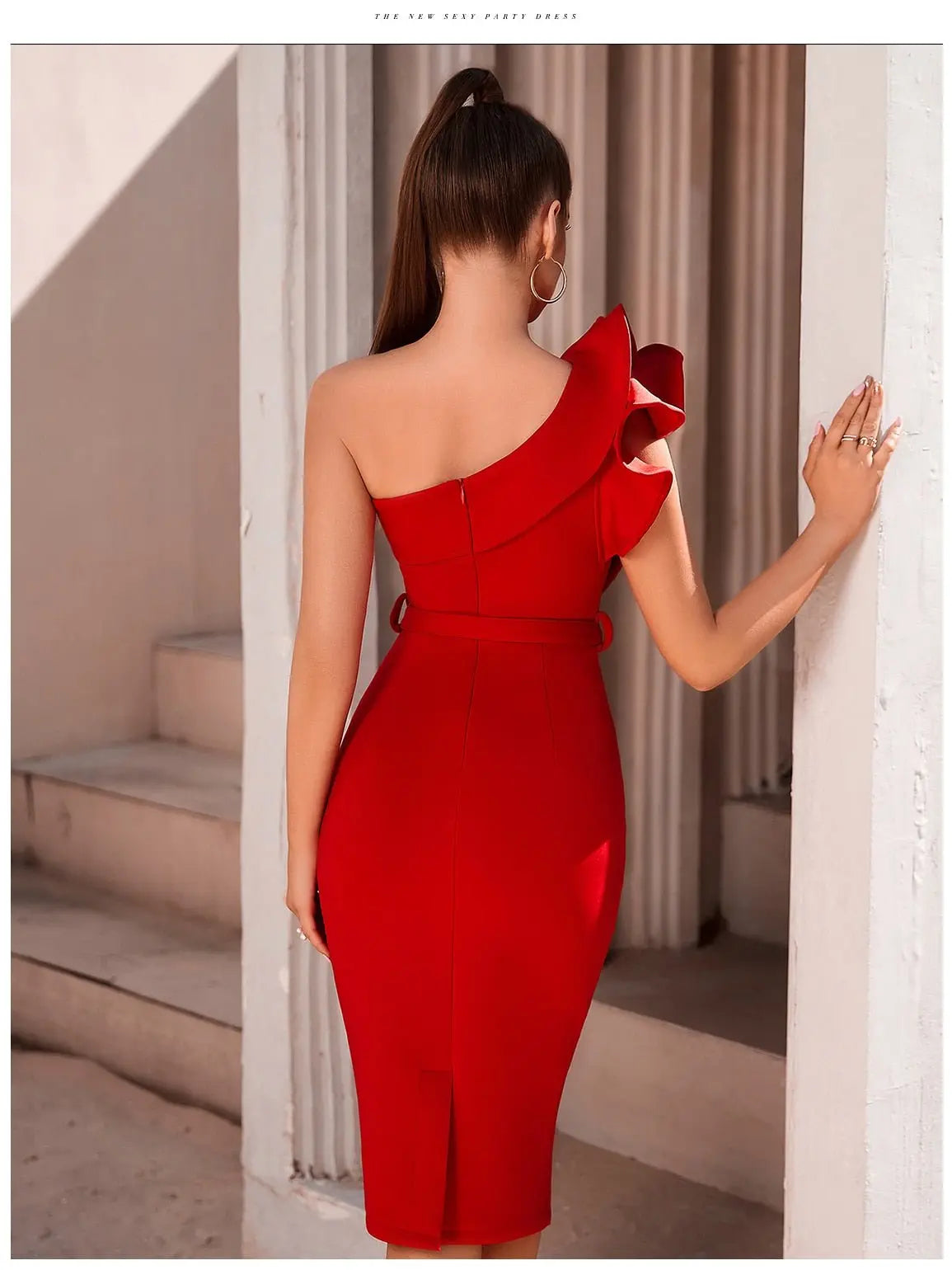 One Shoulder Ruffle Sexy Celebrity Evening Midi Elegant Dresses Vestidos - Blade & Thread