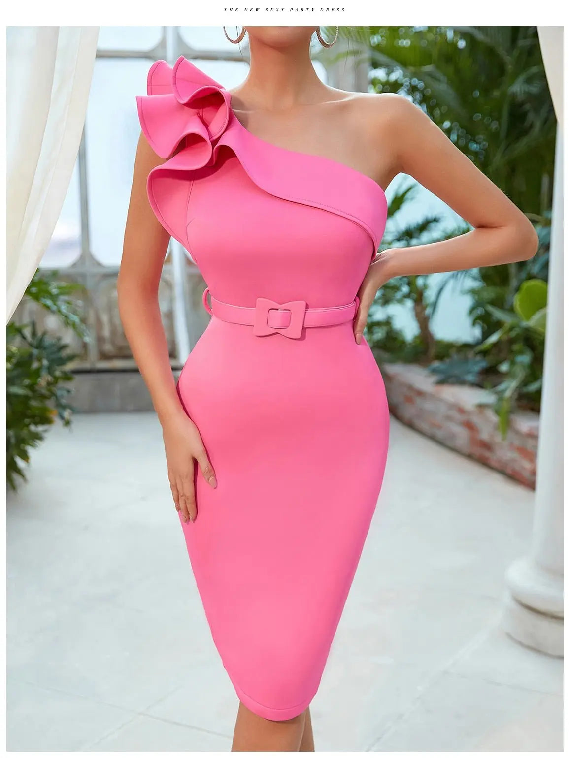 One Shoulder Ruffle Sexy Celebrity Evening Midi Elegant Dresses Vestidos - Blade & Thread