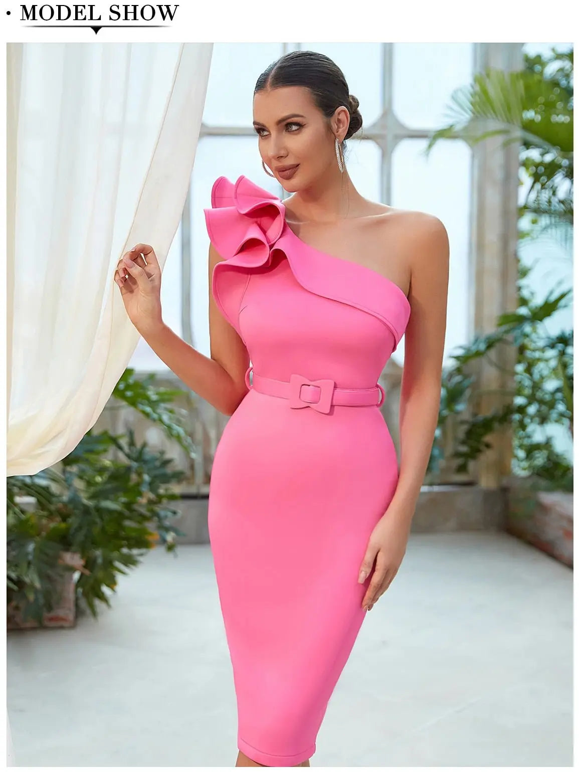 One Shoulder Ruffle Sexy Celebrity Evening Midi Elegant Dresses Vestidos - Blade & Thread