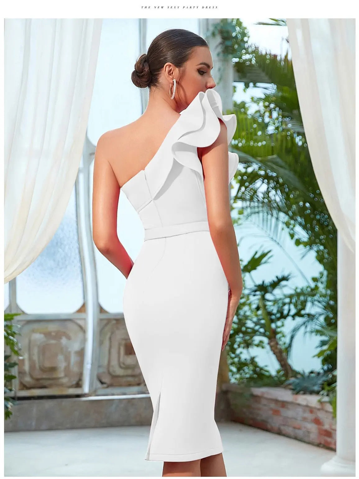 One Shoulder Ruffle Sexy Celebrity Evening Midi Elegant Dresses Vestidos - Blade & Thread