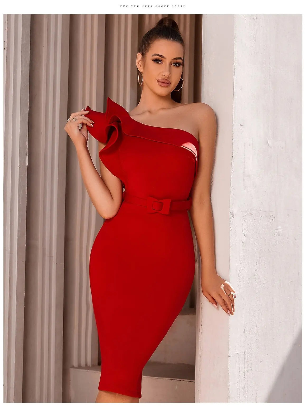 One Shoulder Ruffle Sexy Celebrity Evening Midi Elegant Dresses Vestidos - Blade & Thread