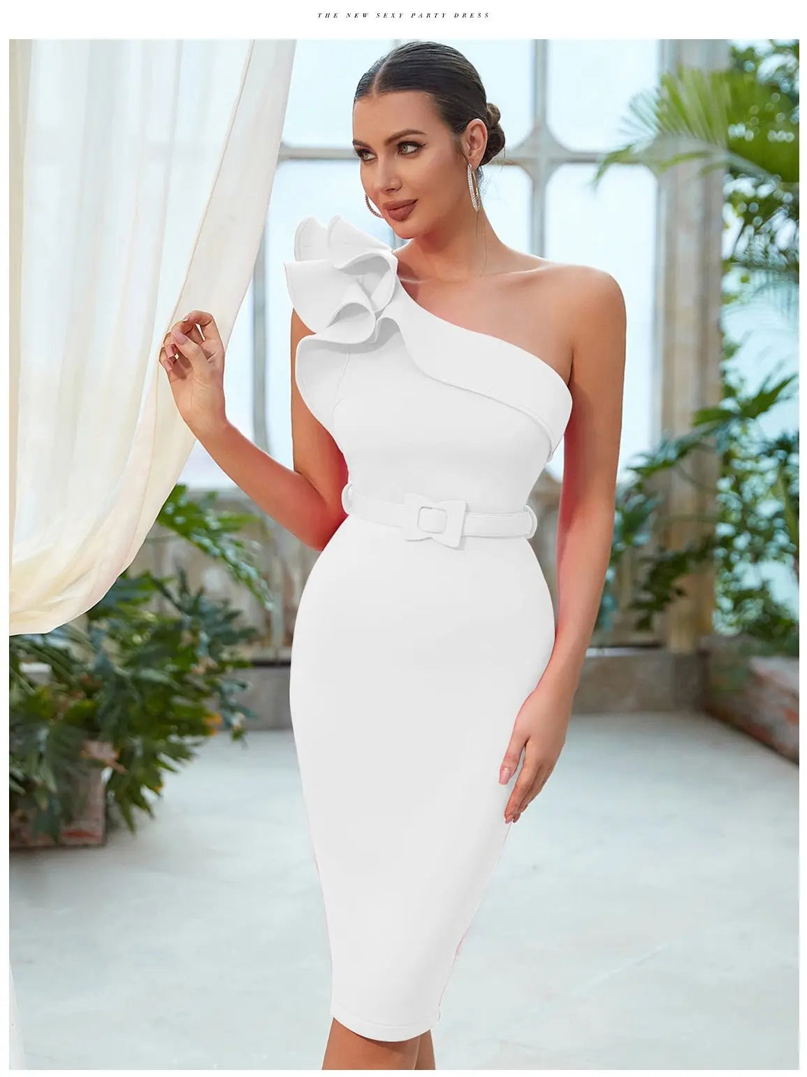 One Shoulder Ruffle Sexy Celebrity Evening Midi Elegant Dresses Vestidos - Blade & Thread
