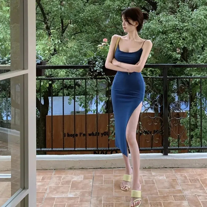 Open Slit Backless Halter Dress Streetwear Bodycon Dress - Blade & Thread