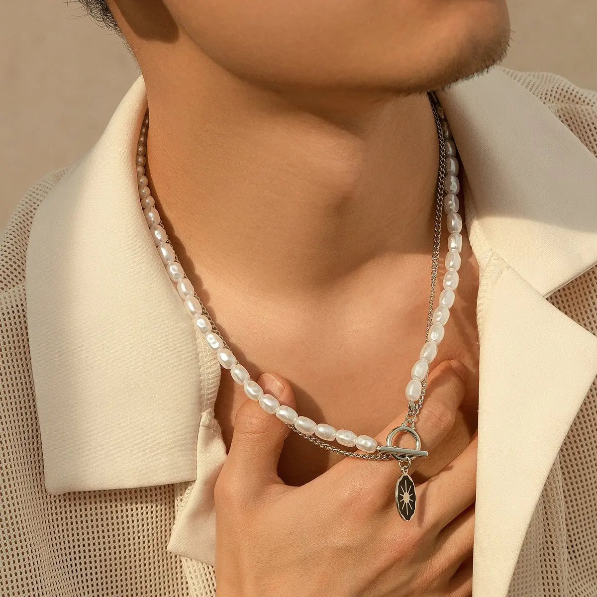 Oval sun OT buckle pearl necklace - Blade & Thread