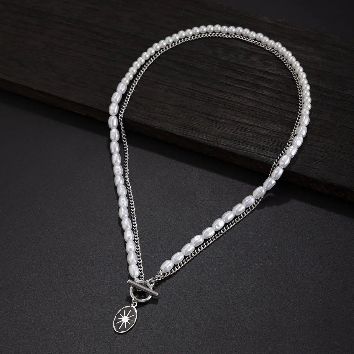 Oval sun OT buckle pearl necklace - Blade & Thread