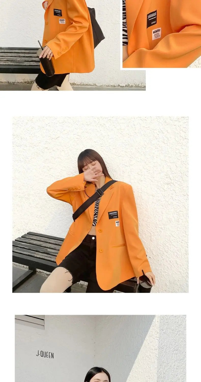 Oversize Blazer Women Autumn Loose Wide Shoulder Suit Coats Casual Label Blazers Female - Blade & Thread