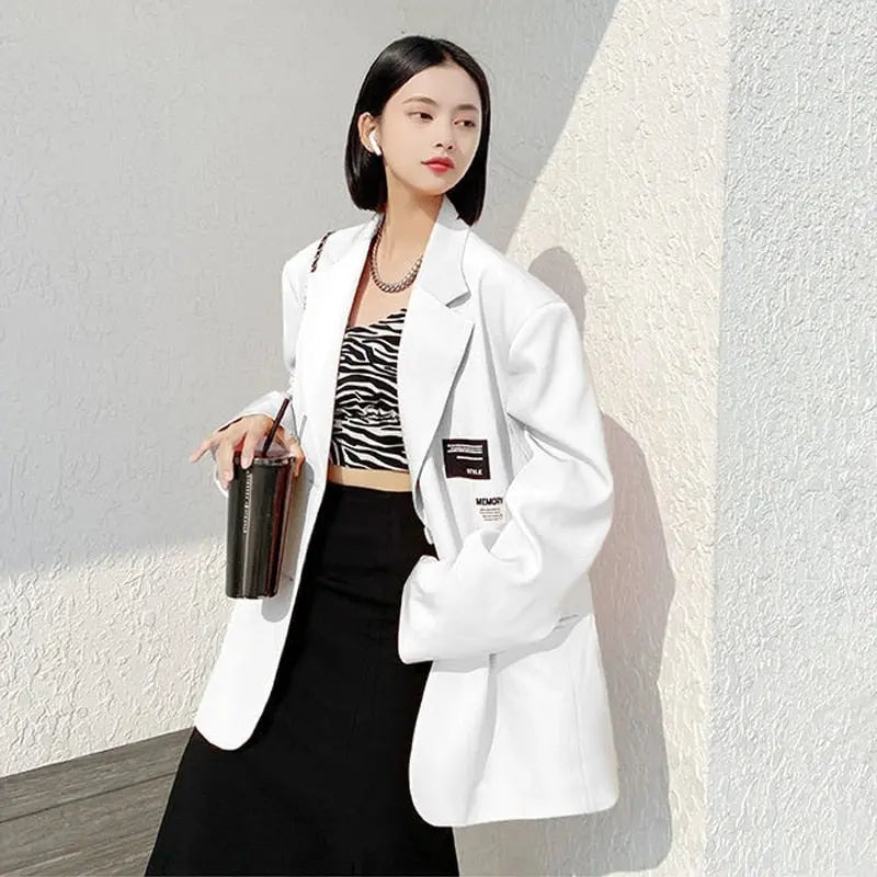 Oversize Blazer Women Autumn Loose Wide Shoulder Suit Coats Casual Label Blazers Female - Blade & Thread