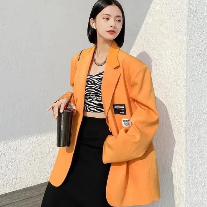 Oversize Blazer Women Autumn Loose Wide Shoulder Suit Coats Casual Label Blazers Female - Blade & Thread