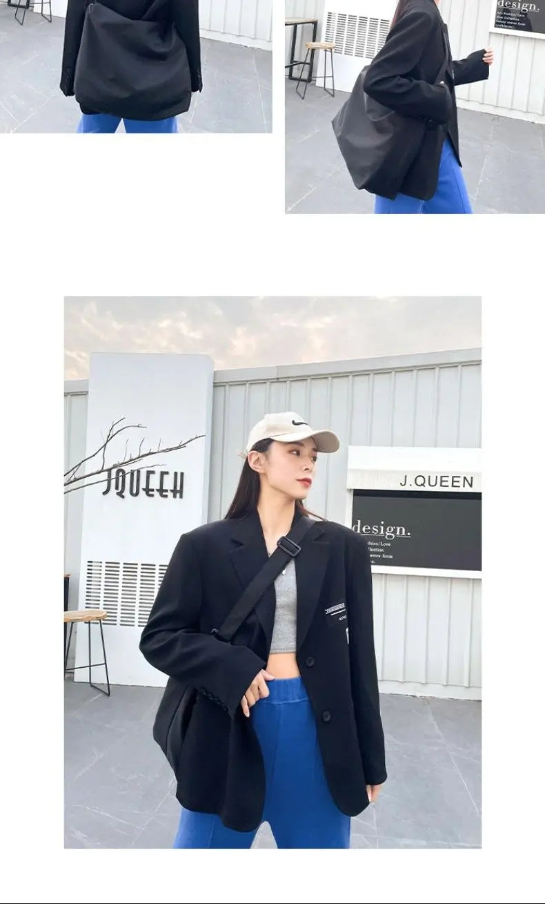 Oversize Blazer Women Autumn Loose Wide Shoulder Suit Coats Casual Label Blazers Female - Blade & Thread