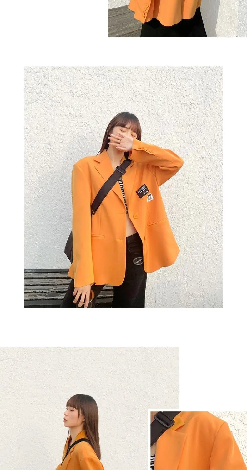 Oversize Blazer Women Autumn Loose Wide Shoulder Suit Coats Casual Label Blazers Female - Blade & Thread