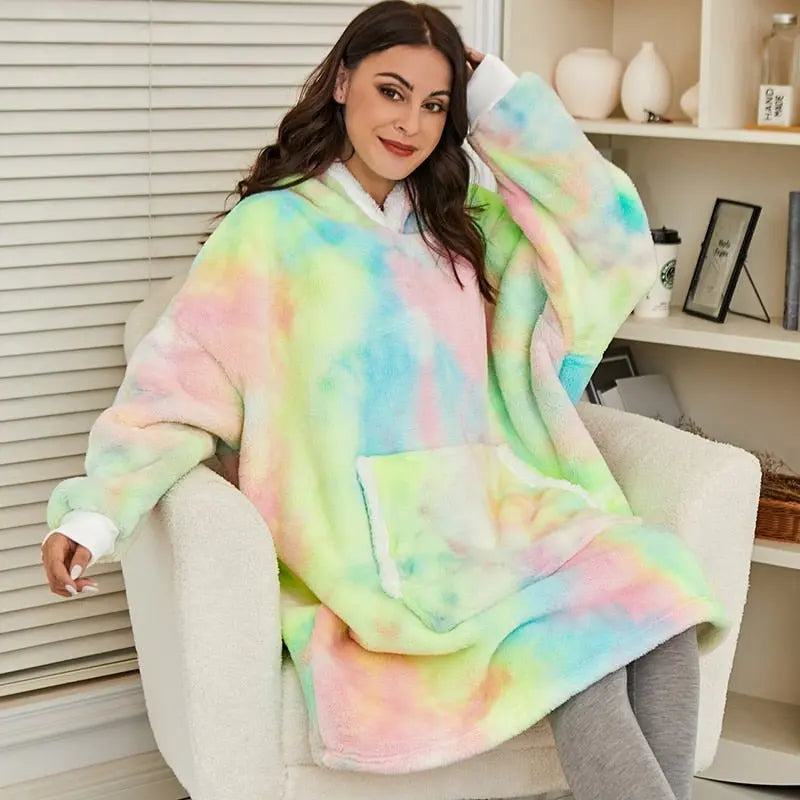 Oversized Hoodie Sweatshirt Women Tie Dye Hoodies Fleece Giant Wearable Blanket - Blade & Thread