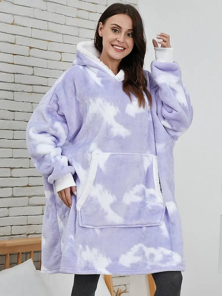 Oversized Hoodie Sweatshirt Women Tie Dye Hoodies Fleece Giant Wearable Blanket - Blade & Thread