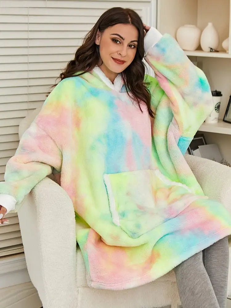Oversized Hoodie Sweatshirt Women Tie Dye Hoodies Fleece Giant Wearable Blanket - Blade & Thread