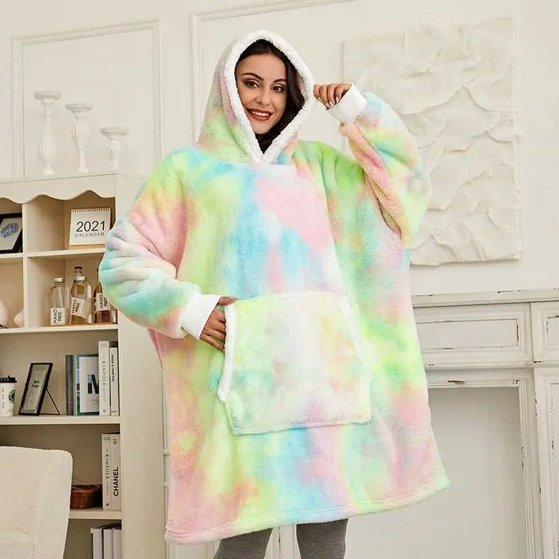 Oversized Hoodie Sweatshirt Women Tie Dye Hoodies Fleece Giant Wearable Blanket - Blade & Thread