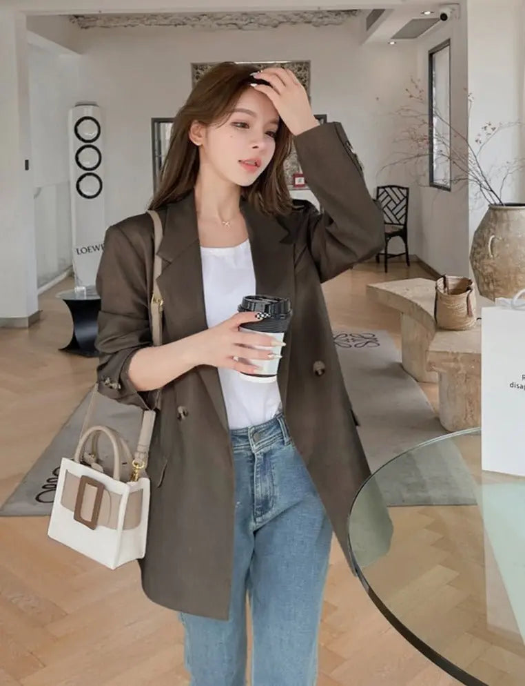 Oversized Women Jacket Loose Double Breasted Female Suit Coats Elegant - Blade & Thread