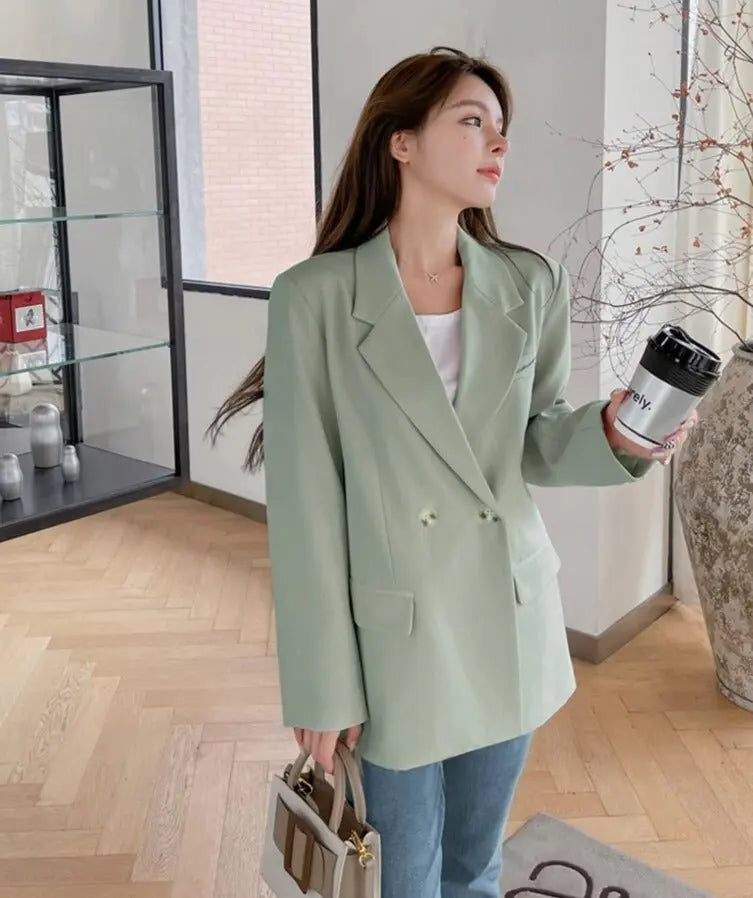 Oversized Women Jacket Loose Double Breasted Female Suit Coats Elegant - Blade & Thread