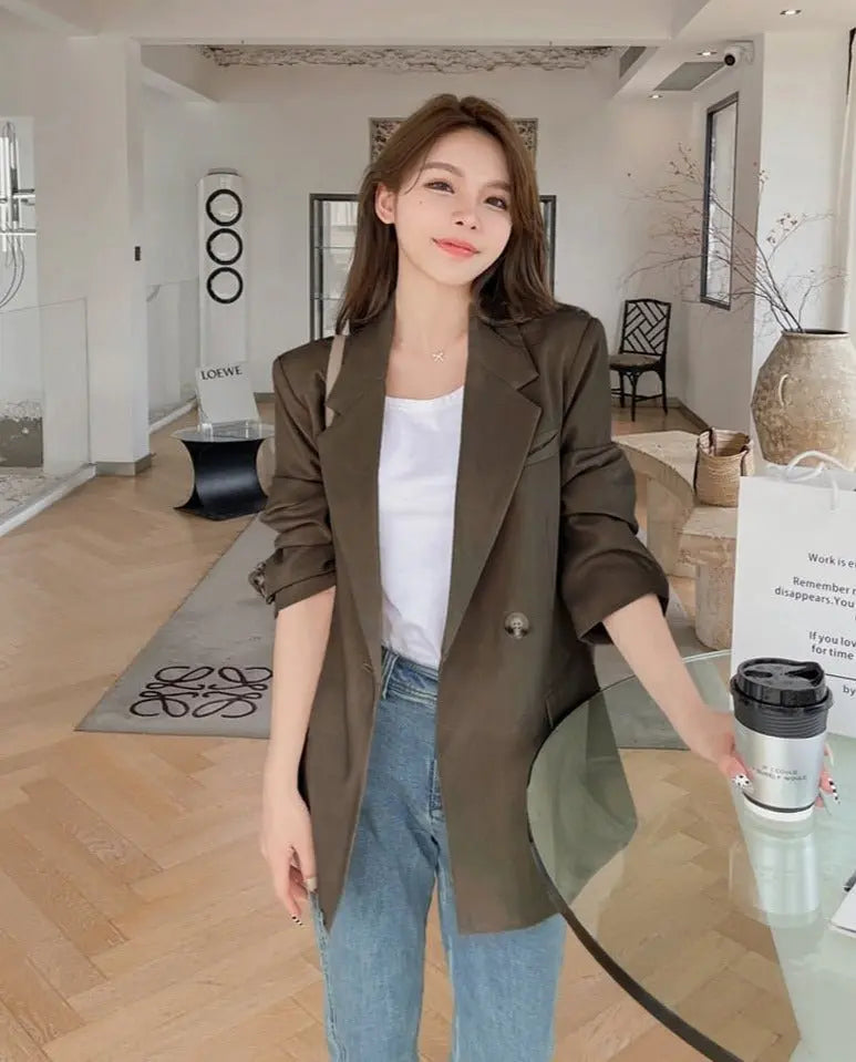 Oversized Women Jacket Loose Double Breasted Female Suit Coats Elegant - Blade & Thread