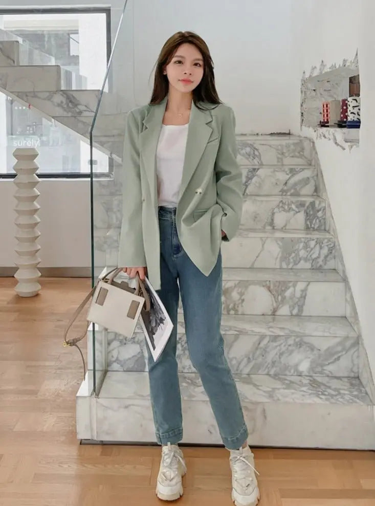 Oversized Women Jacket Loose Double Breasted Female Suit Coats Elegant - Blade & Thread