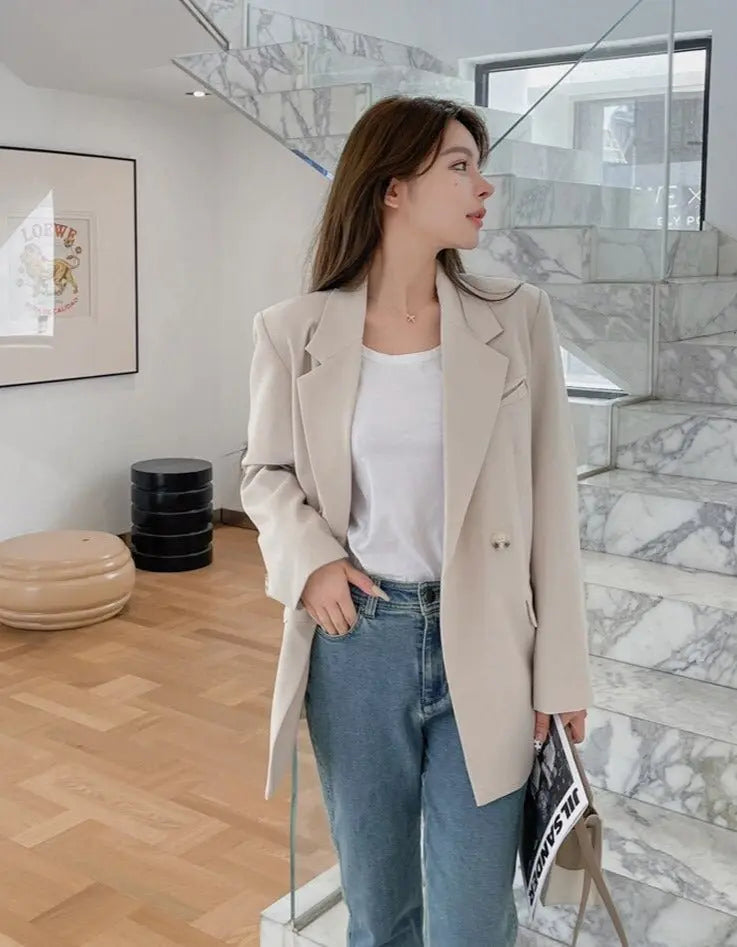 Oversized Women Jacket Loose Double Breasted Female Suit Coats Elegant - Blade & Thread