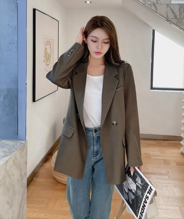 Oversized Women Jacket Loose Double Breasted Female Suit Coats Elegant - Blade & Thread